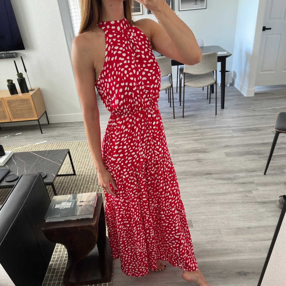 Red Polka-Dot Maxi Dress. Size: S